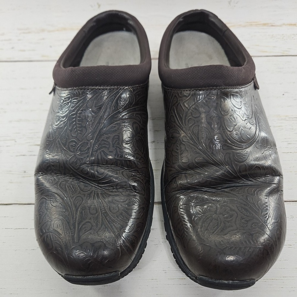Merrell Encore Groove Floral Womens 9.5 Brown Clog Leather Slip On Mule Nurse - Picture 4 of 11